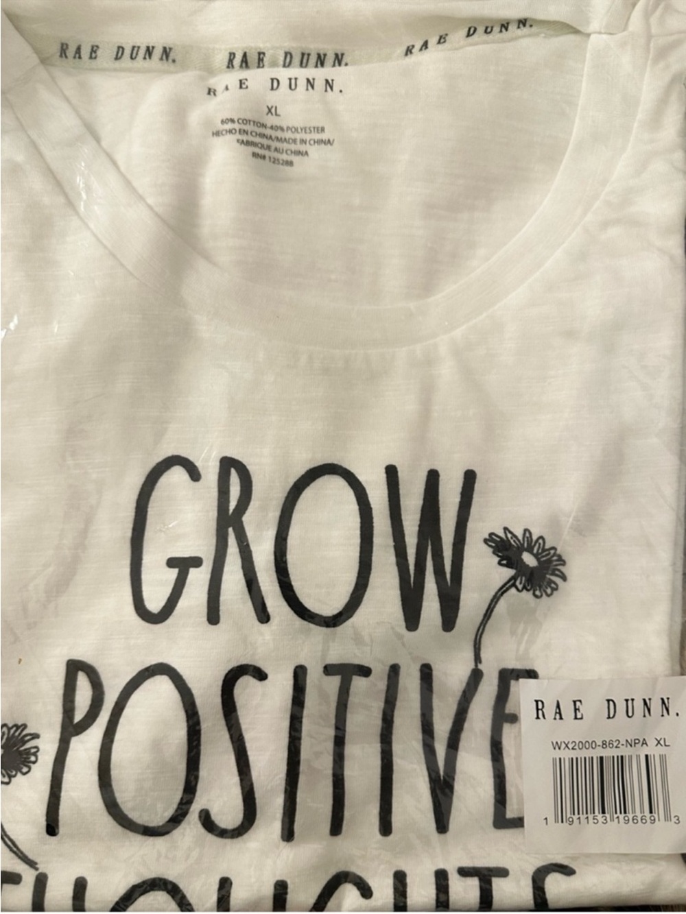NWT Rae Dunn Grow Positive Thoughts Graphic Tee XL White Inspirational Shirt - Picture 5 of 11